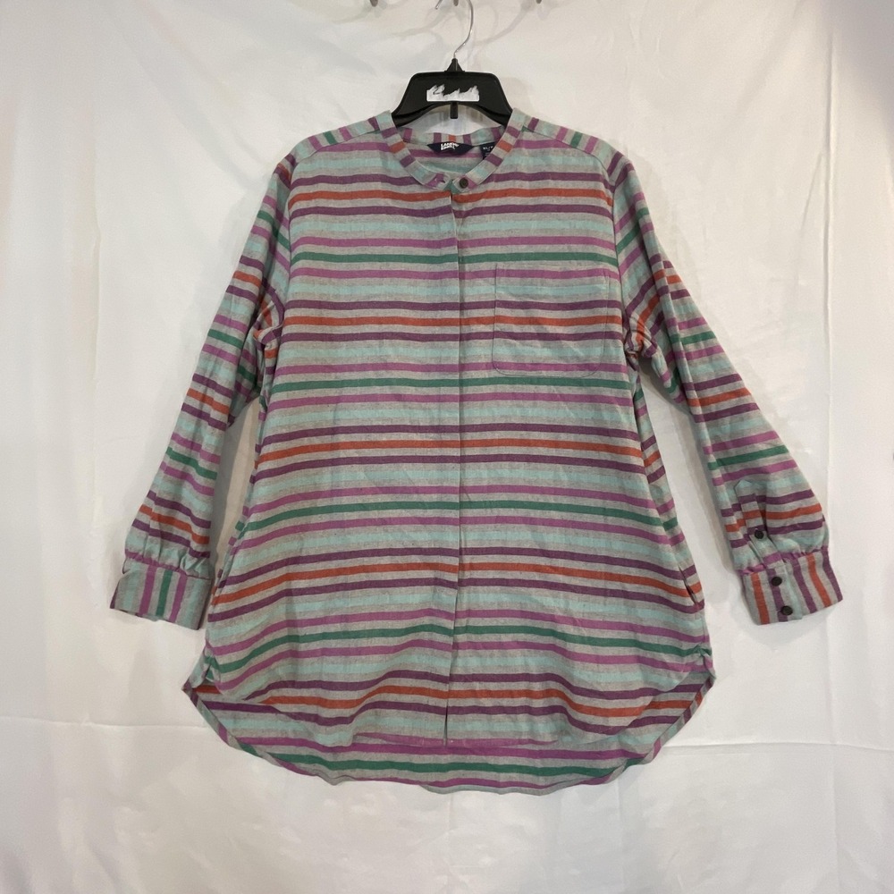 Lands End Shirt Womens XL 18 Multicolor Stripe Tunic Long Sleeve Cotton